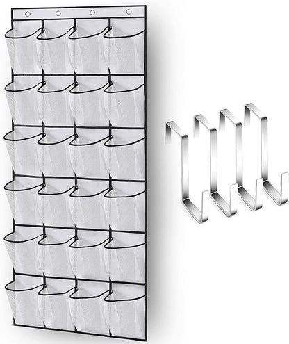 MISSLO Over The Door Shoe Organizer 24 Large Mesh Pockets, White
