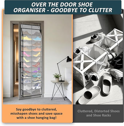 Kotkn 24-Pair Over Door Shoe Organizer for Family & Kids, Double Sided | Hanging Storage for Sneakers, Boots, Toys & Room Organization-Graphite Gray
