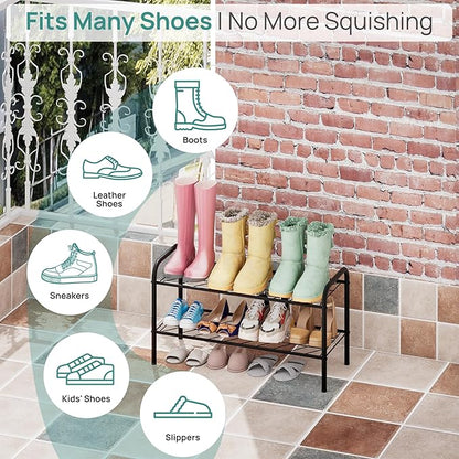 viewcare Shoe Rack for Closet, 2-Tier Small Shoe Rack for Entryway & Garage, Sturdy Metal Construction, Shoe Organizer Holds 4-8 Pairs