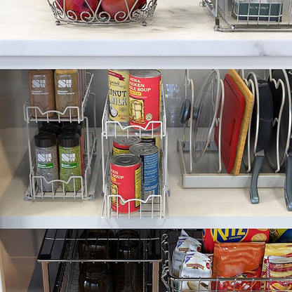 Simple Houseware 2-Tier Spice Rack Slide Out Wire Basket Drawer Organizer, White