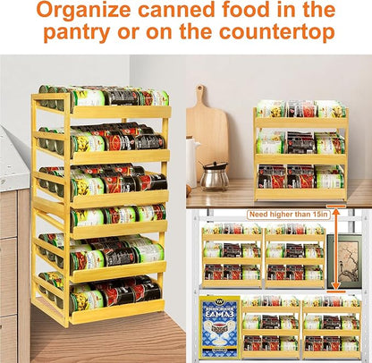 MinBoo Bamboo Can Organizer for Pantry - Stackable Can Dispensers for 36 Cans, Canned Food Storage, Pantry Shelf, Kitchen Cabinet or Countertop