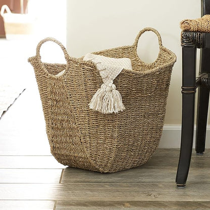 Household Essentials Brown Wicker Storage Basket with Handles Large | Natural Seagrass