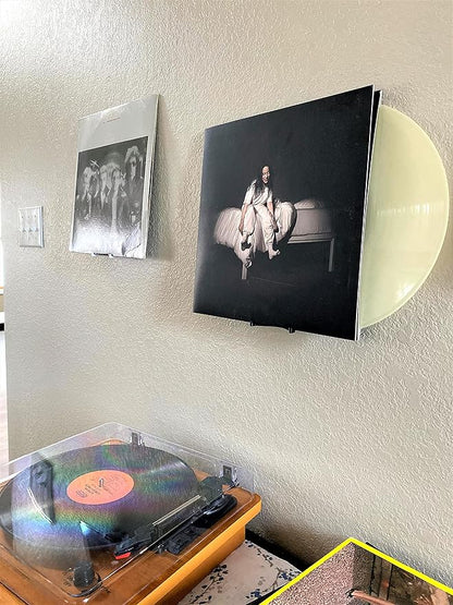 Wall Mount for Vinyl Record Display [5-PACK]- Display Your Album Collection- Wall Damage-Free Shelf- Perfect for Office, Home, Dorms, Apartments- LP Holder (White, 5)