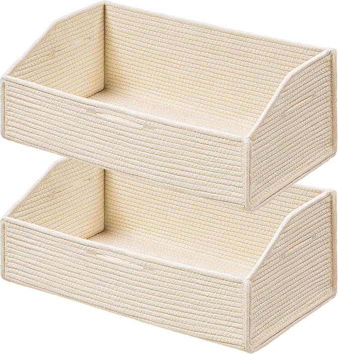 UBBCARE Closet Storage Bins 2 Pack, Cotton Rope Clothes Storage Bins & Sturdy Dog Toy Basket, 19" X 11" X 7" Shelf Baskets for Organizing, Beige