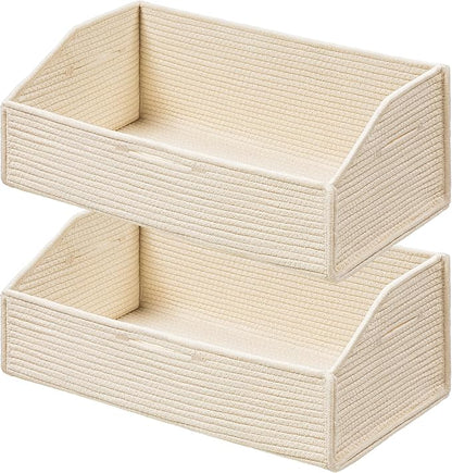 UBBCARE Closet Storage Bins 2 Pack, Cotton Rope Clothes Storage Bins & Sturdy Dog Toy Basket, 19" X 11" X 7" Shelf Baskets for Organizing, Beige