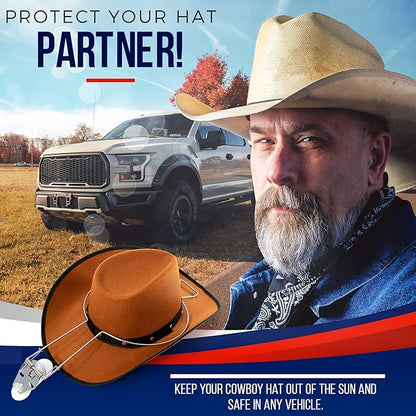 Cowboy Hat Holder - Hat Rack Clip for Western Hats - For Cars, Trucks and Vans - Complete with Suction Cups