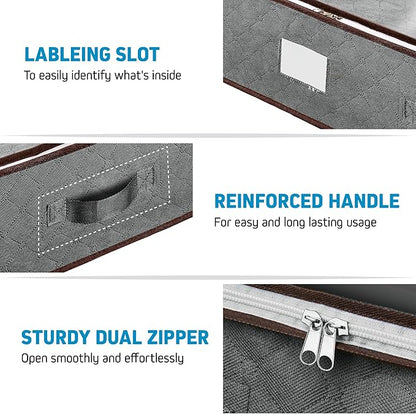 Under Bed Storage Bins - Pack Of 4 Under The Bed Storage Containers For Clothes, Blankets, Winter Clothing, & Shoes - Underbed Storage Containers With Handles, Dual Zippers, & Clear Top