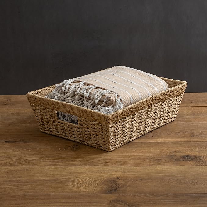 Simplify Large Shelf Storage Basket | Dimensions: 15"x 13"x 5" | Dutch Weave Design | Home Organization | Paper Rope Material | Great For Leaving Spaces | Great for Displaying