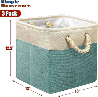 Simple Houseware 13" x 13" Large Fabric Storage Cubes for Closet and Cube Organizer, 3 Pack, Turquoise