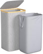 Foluck Large Laundry Hamper, 100L Waterproof Laundry Basket with Lid and Removable Bag, Collapsible Tall Clothes Hamper with Bamboo Handles for Clothes Toys in Dorm Bedroom Bathroom, Grey