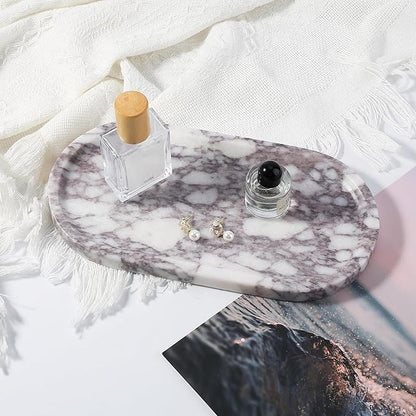 Koville Real Luxurious Natural Marble Vanity Tray, 10"x5" Calacatta Viola Marble Catchall Tray for Bathroom, Stone Perfume Trays Jewelry Dish for Dresser, Genuine Stone Storage Tray for Home Decor