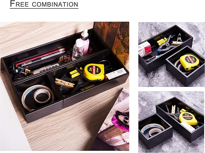 Bamboo Organizer Box for Accessories Cosmetic Small Square Drawer Organizer Boxes, Black 4"*4"