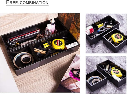 Bamboo Organizer Box for Accessories Cosmetic Small Square Drawer Organizer Boxes, Black 4"*4"