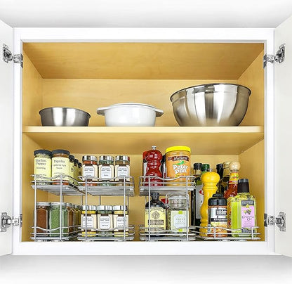 LYNK PROFESSIONAL® Pull Out Spice Organization for Cabinets - 10-3/8 inch Wide – Spice Rack for Inside Cabinets, Slide Out Spice Rack Organizer for cabinet – Pull Out Spice Rack, Sliding 2 Tier Chrome
