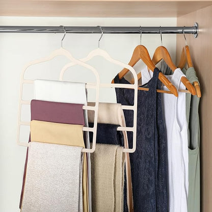 Velvet Pants Clothes Hanger Space Saving Non Slip Pants Shorts Hanger, Myfolrena Jeans Slack Trousers Hangers Multiple Velvet Hanger Closet Organizer Storage for Leggings,Jeans,Scarf,Tie (5, Beige)