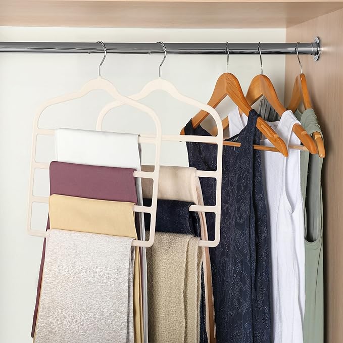 Velvet Pants Clothes Hanger Space Saving Non Slip Pants Shorts Hanger, Myfolrena Jeans Slack Trousers Hangers Multiple Velvet Hanger Closet Organizer Storage for Leggings,Jeans,Scarf,Tie (3, Beige)