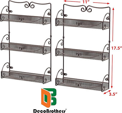 Deco Brothers 3 Tier Wall Mounted Spice Rack, 2 Pack, Bronze