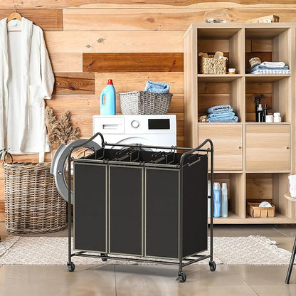 Simple Houseware Heavy Duty 3-Bag Laundry Sorter Rolling Cart, Bronze