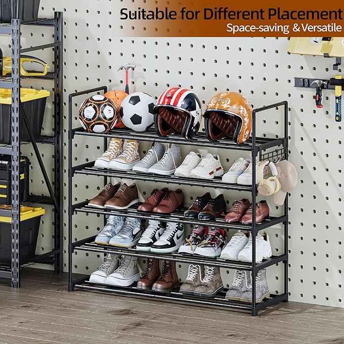 Shoe Rack - 5-Tier Shoe Organizer, Sturdy Shoe Storage Shelf, Perfect for Front Door Entrance, Closet & Entryway, Easy to Assemble, DIY Layering Options (L - 5 Tier)