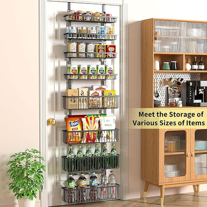 Moforoco Over The Door Pantry Organizer, Pantry Door Organizer Shelves, Kitchen Organizers and Storage, Hanging Basket Wall Spice Rack Seasoning Shelves, Laundry Room Bathroom accessories（Black