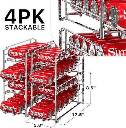 Simple Houseware Soda Can Organizer Stackable Rack Dispenser for Pantry/Refrigerator, Chrome, 4 Pack