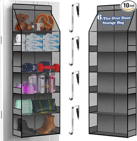 PAULONE 6-Tier Over Door Organizer 71" Tall – Hanging Storage with 2 Sizes of Large Deep Pockets (24.3" W x 8.9" D), 98 lbs Capacity, for Bedroom Closet, Bathroom, Nursery & Kitchen