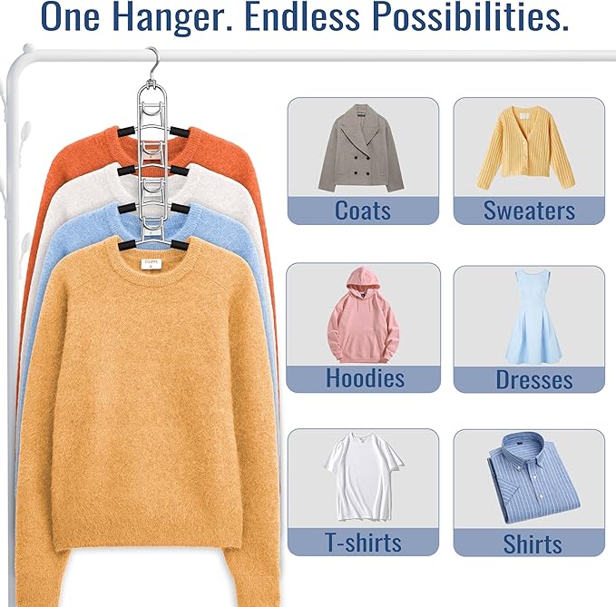 Clothes Hangers Space Saving, Newly Upgraded Detachable Shirt Hangers, 4-Tier Non-Slip Coat Hanger with 360° Swivel Hook for Closet Organizers and Storage Shirt,Sweater,Suit - 2 Pack, Patent Pending