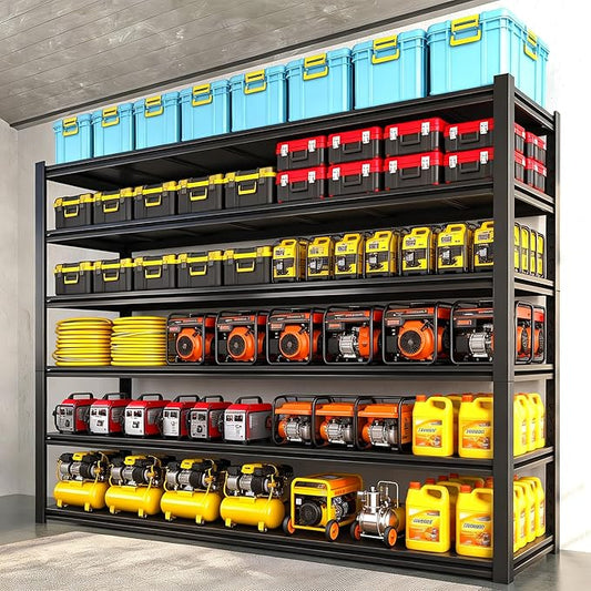 82''H Garage Shelving,3960LBS Heavy Duty Garage Shelving,45"W Industrial Shelving,Adjustable Storage Shelf Unit with Double Layer Posts for Garage,Basement,Warehouse,Commercial,Black 6 Tier