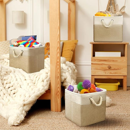 Simple Houseware 13" x 13" Large Fabric Storage Cubes for Closet and Cube Organizer, 3 Pack, Beige