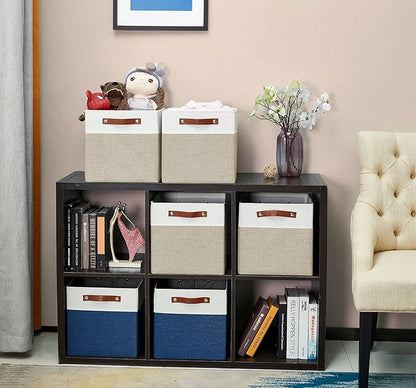DECOMOMO Kallax Storage Cubes -13x15x13 Storage Bins, Baskets for Organizing Shelves (Beige and White, 4-Pack)