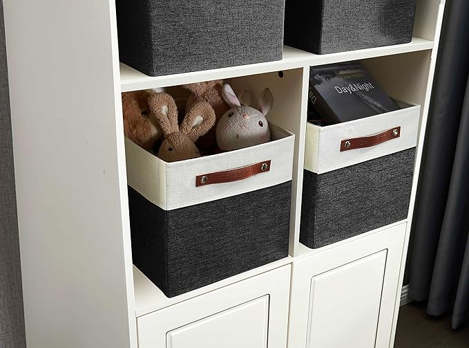 DECOMOMO Kallax Storage Cubes - 13x15x13 Storage Bins, Baskets for Organizing Shelves (Black and White, 3-Pack)