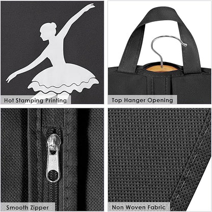 KEEGH Girls Tutu Garment Bag 35 Inch Ballet Tutu Bag, Foldable Dance Costume Garment Bag for Hanging Clothes, Pancake Dance Bag for Dancers with Handle Strap for Travel or Storage, Black