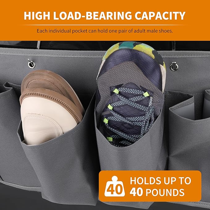 RVZONE RV Shoe Pockets 6 Large Pockets Heavy Hanging Bedside Storage Organizer with Sturdy Hooks for Shoes, Toys and Tools