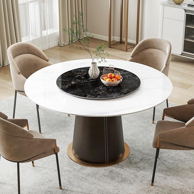ZL ZELing 31.5" Lazy Susan Turntable – 360° Sinteredstone Silent Anti-Slip Turntable, Table Top Centerpiece for Kitchen, Pantry, Spice Rack, Refrigerator & Dining Table, Glossy Black