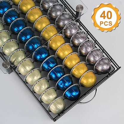 FlagShip for Nespresso Pod Holder Drawer Coffee Pod Organizer for Nespresso Capsule Holder Crystal Tempered Glass Storage Tray (40 Vertuo Pods Capacity)