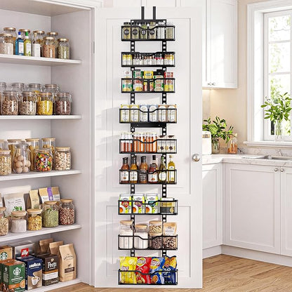EVERIE Over the Door Pantry Organizer, 9-Tier Heavy Duty Door Storage Rack with Solid Bottom Baskets, Stable No-Bumping Design, Adjustable Hanging Shelves for Kitchen Pantry