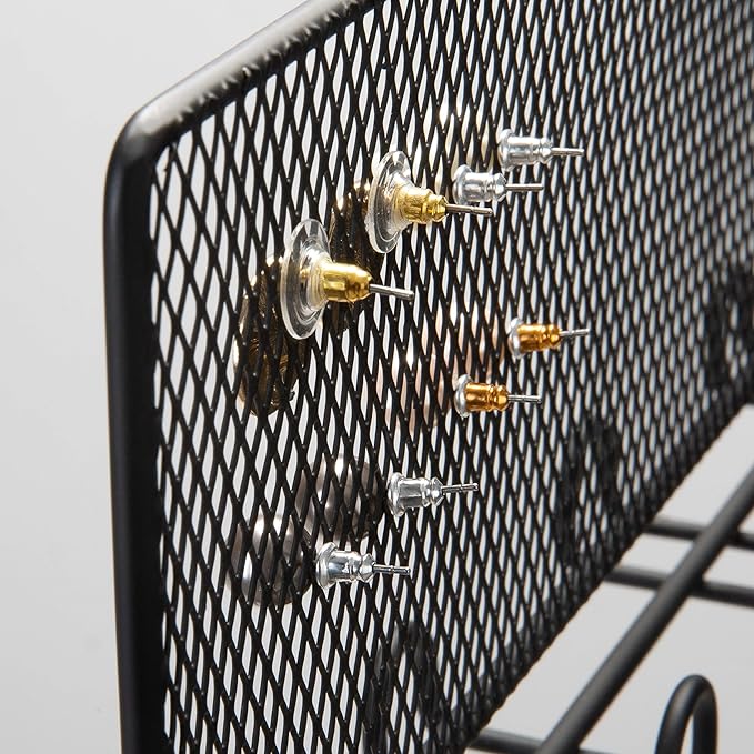 Simplify 12 Double Sided Jewelry Storage Hanger, Mesh Backing for Earrings, Hooks for Bracelets & Necklaces, Space Saver, Black, 26655-BLACK