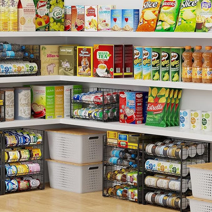 Sbanmao 2-Pack Stackable Can Organizer for Pantry, Adjustable Can Holder Rack for Canned Food Soda Drink Goods Storage up to 36 Cans Storage, 2 Tier, Black