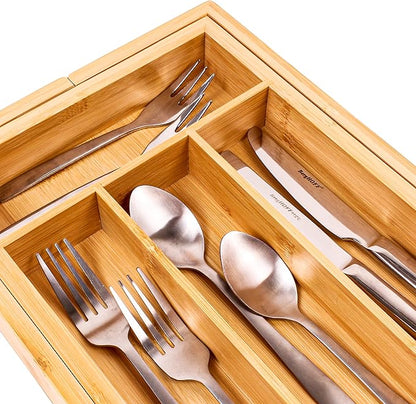 BergHOFF Bamboo 6-Slot Expanding Flatware Organizer Expandable Fits Most Kitchen Drawers