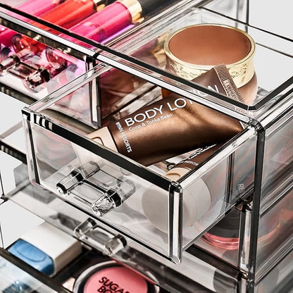 Sorbus Acrylic Makeup Organizer Set, 6-Drawer Vanity & Countertop Cosmetic Storage with Small & Wide Drawers, Black Jewel Makeup Storage for Brushes, Lipsticks, Jewelry, Holiday Gift for Women & Teens
