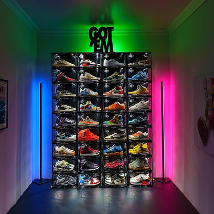 Crep Protect Clear Shoe Box with LED Light - Crates 3.0 Stackable Sneaker Display Case with Drop Front Door, Shoe Storage Organizer, UV Protection, Fits High Tops up to US 13