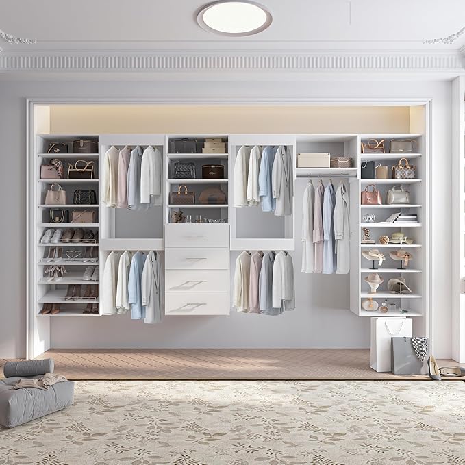 31.5" Wide Shoe Shelf Tower Modular Closet System, Shoe Storage Closet Tower with Shelves, White