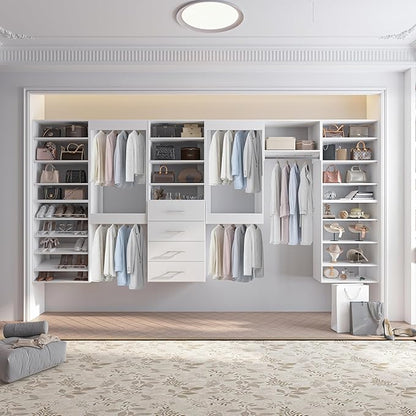 25.5" Wide Short Tower Modular Closet System, Adjustable Shelf Closet Tower for Storage, White