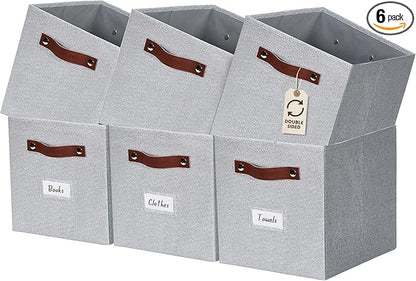 DECOMOMO Storage Bins, Cube Storage Bin with Labels, Fabric Storage Cubes for Shelves (11" / 6pcs, Light Texture Grey)