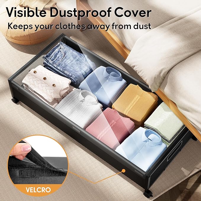 Under Bed Storage with Wheels，4 Pack Under Bed Storage Containers,Underbed Shoe Storage Bedroom Large Capacity Under Bed Storage with Lid for Clothes Shoes Toys Blankets