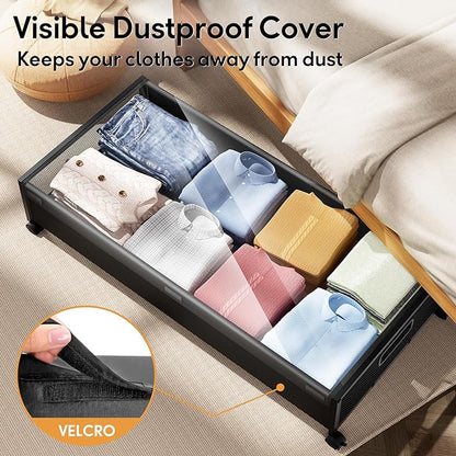 Under Bed Storage with Wheels，4 Pack Under Bed Storage Containers,Underbed Shoe Storage Bedroom Large Capacity Under Bed Storage with Lid for Clothes Shoes Toys Blankets