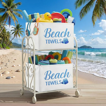 Yungyan Beach Towel Storage Basket Bin and Organizer Large Pool Beach Towel Storage Basket Gift Waterproof Canvas Cube with Handle for Outdoor Summer Seaside Home Clothes Book Toys Organization