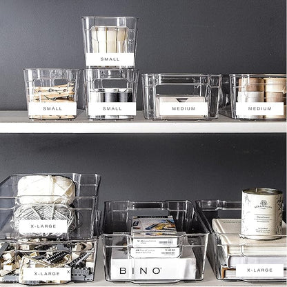 BINO | Stackable Storage Bins, Medium - 2 Pack THE STACKER COLLECTION Clear Plastic Built-In Handles BPA-Free Containers for Organizing Kitchen Pantry Multi-Use Organizer Bins