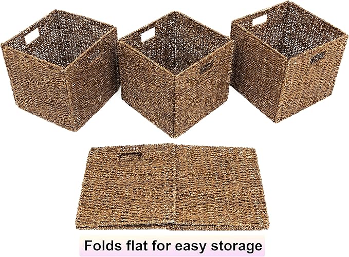 Foldable Storage Basket with Iron Wire Frame By Trademark Innovations (Set of 4)