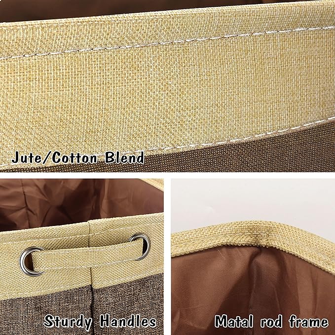 PET ARTIST Dog Toy Basket, Collapsible Dog Toy Bin Box with Comfortable Handles, Large Pet Toy Storage Basket Organizer for Accessories, Toys,Coat & Clothing,Blanket Leash (Brown, L:15"x13"x12")